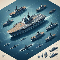современная инфографика состава военно-морского флота с указанием типов кораблей и авианосной ударной группы, изображение, сгенерированное искусственным интеллектом - yuyu