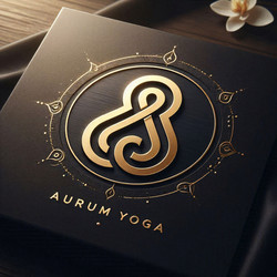 Роскошный золотисто-черный логотип бренда yoga с абстрактным символом дыхания пранаямы и акцентами мандалы, изображение, сгенерированное искусственным интеллектом - yuyu
