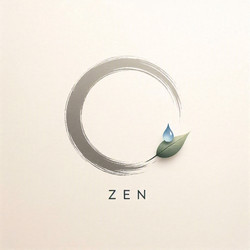 Логотип Zen minimal meditation с изображением единственного круга enso с крошечным листочком и каплей воды, сгенерированное искусственным интеллектом изображение - yuyu