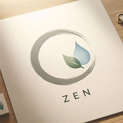 Логотип Zen minimal meditation с изображением единственного круга enso с крошечным листочком и каплей воды, сгенерированное искусственным интеллектом изображение - yuyu
