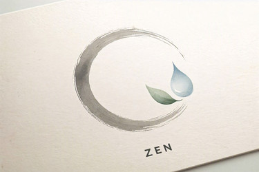 Логотип Zen minimal meditation с изображением единственного круга enso с крошечным листочком и каплей воды, сгенерированное искусственным интеллектом изображение - yuyu