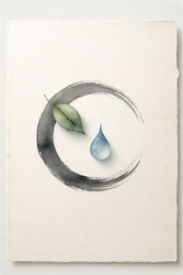 Логотип Zen minimal meditation с изображением единственного круга enso с крошечным листочком и каплей воды, сгенерированное искусственным интеллектом изображение - yuyu