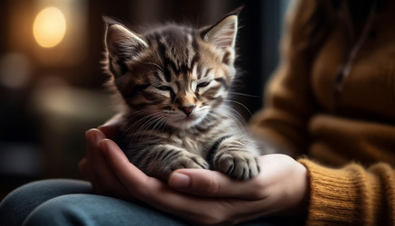 спящий котенок, укачанный в человеческих ладонях - Nik.Alex