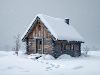 Цифровая иллюстрация Деревянная хижина в заснеженном зимнем поле - Nik.Alex