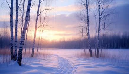 зимнее утро в березовом поле, снежный пейзаж - Nik.Alex