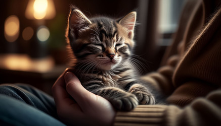 спящий котенок, укачанный в человеческих ладонях - Nik.Alex