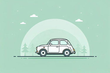 классический белый автомобиль, едущий по безмятежному зеленому ландшафту с деревьями и облаками - RomanZ