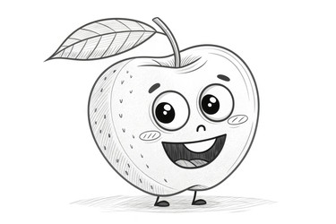 Милый мультяшный персонаж Apple Счастливо улыбается с листиком на голове - RomanZ