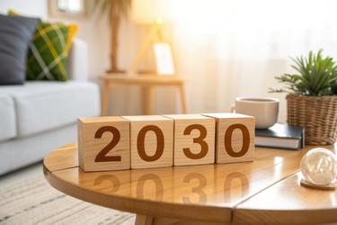 будущий 2030 год отмечен в уютной обстановке гостиной, наполненной солнечным светом - RomanZ