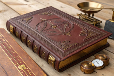 прекрасно выполненная антикварная книга на деревянной поверхности со шкалами и секундомером - RomanZ