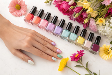 дизайн ногтей с использованием красочных лаков и свежих цветов в салоне красоты - RomanZ