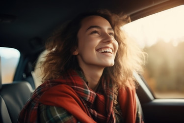 счастливый турист улыбается и наслаждается поездкой в автомобиле - yliv