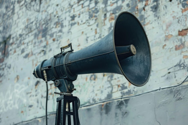 винтажный громкоговоритель, транслирующий информацию на гранжевой стене - yliv