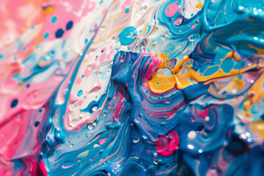 Акриловая живопись Fluid art, смешивающая розовый, голубой, белый и желтый цвета - yliv