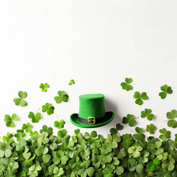 зеленая шляпа лепрекона, лежащая на трилистниках в честь дня святого патрика - yliv
