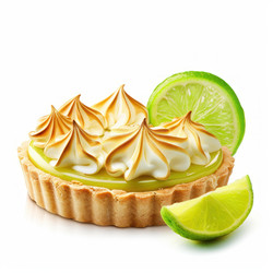 вкусный мини-пирог с лимонным безе, украшенный лаймом на белом фоне - yliv