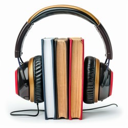 наушники, скрепляющие стопку из трех книг для концепции аудиокниги - yliv