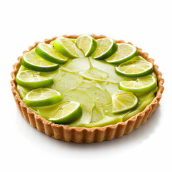 вкусный лаймовый пирог, украшенный ломтиками лайма на белом фоне - yliv