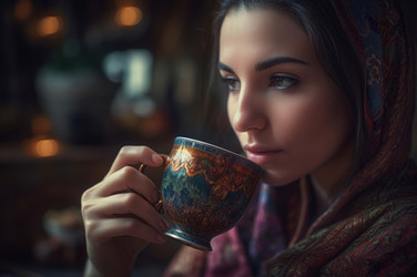 турчанка пьет черный чай. генеративный контент - yliv