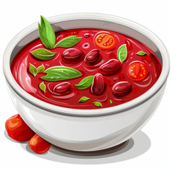тарелка супа из красной фасоли с помидорами и листьями базилика - yliv