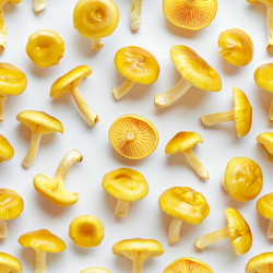 Узор из желтых грибов cantharellus cibarius на белом фоне - yliv