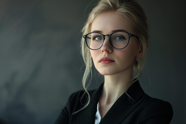 серьезная деловая женщина в очках позирует в студии - yliv