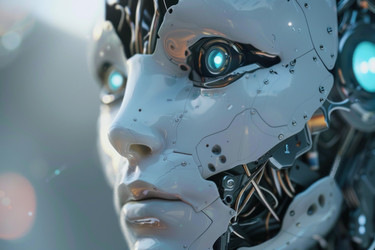 белое человекоподобное лицо робота, устремленное вдаль - yliv