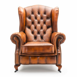 Классическое коричневое кожаное кресло chesterfield с откидной спинкой на белом фоне - yliv