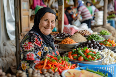 улыбчивый продавец на местном рынке, продающий свежие продукты в традиционной обстановке - yliv