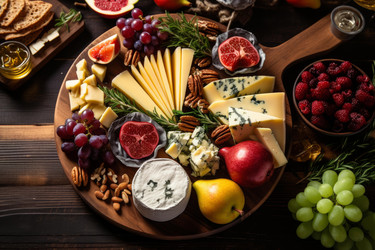 сырная доска для гурманов с разнообразными сырами, фруктами и орехами - yliv