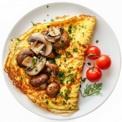 вкусный омлет с грибами и помидорами черри, украшенный петрушкой, для полезного завтрака - yliv