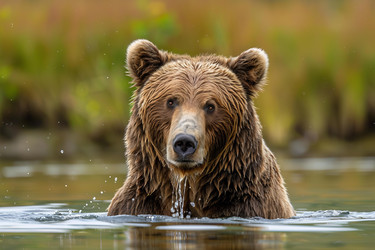 бурый медведь выходит из воды в осенней реке - yliv