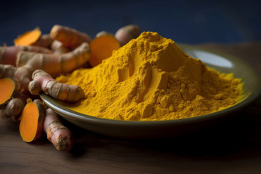 пластинка порошка куркумы и сырые корни. генеративный контент - yliv