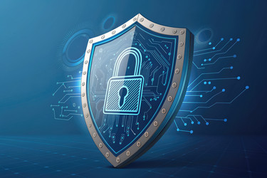 цифровой щит с навесным замком, символизирующий кибербезопасность и защиту данных - RomanZ