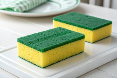 вкусный десерт в форме кухонных губок на белом подносе - RomanZ