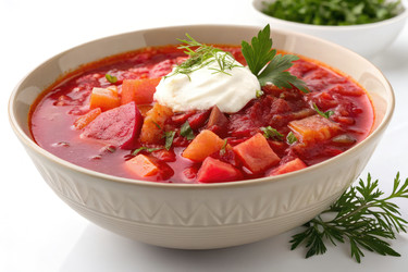 теплый суп с овощами и сливками подается в миске на стол - RomanZ