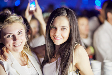 RUSSIA, MOSCOW - JUN 12, 2015: Two young women visitors of Sensation - paha_l