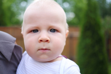 Closeup portrait of little cute baby on shoulder - paha_l