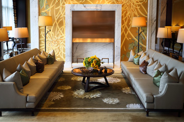 SHANGHAI - NOV 05, 2015: Stylish room with two couches, small table - paha_l