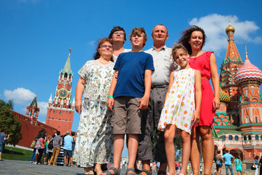 Family photo on red square on background of - paha_l