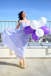 Girl brunette in blue dress posing with white and - paha_l