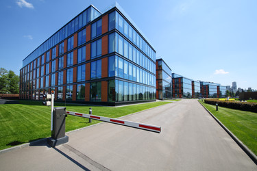 MOSCOW - JUN 03, 2015: Business center Olympia Park and barrier - paha_l