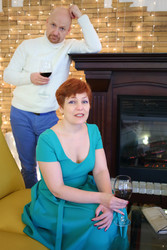 Portrait of a woman in a green dress and a man in - paha_l