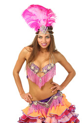 Portrait of beautiful woman in bright multi-tiered - paha_l