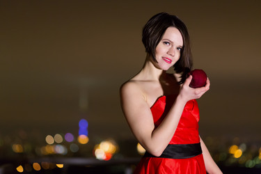 Half-length portrait of young woman in red dress - paha_l
