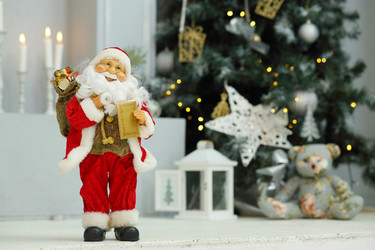 Little Santa Claus near christmas tree with - paha_l