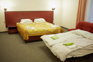 Interior of modern room with two double-bed in - paha_l
