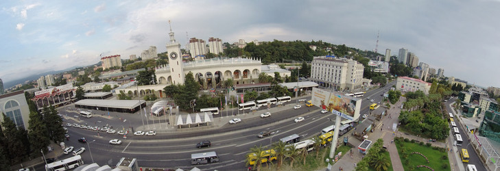 SOCHI, RUSSIA - AUG 4, 2014: Cityscape of station square with the - paha_l