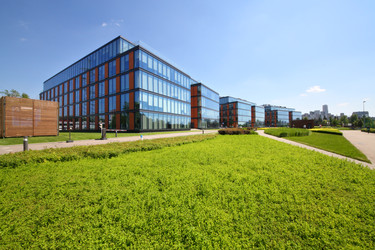 MOSCOW - JUN 03, 2015: Business center Olympia Park and lawn. Olympia - paha_l