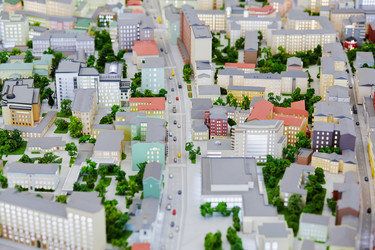 Layout of city streets, roads with car, buildings - paha_l